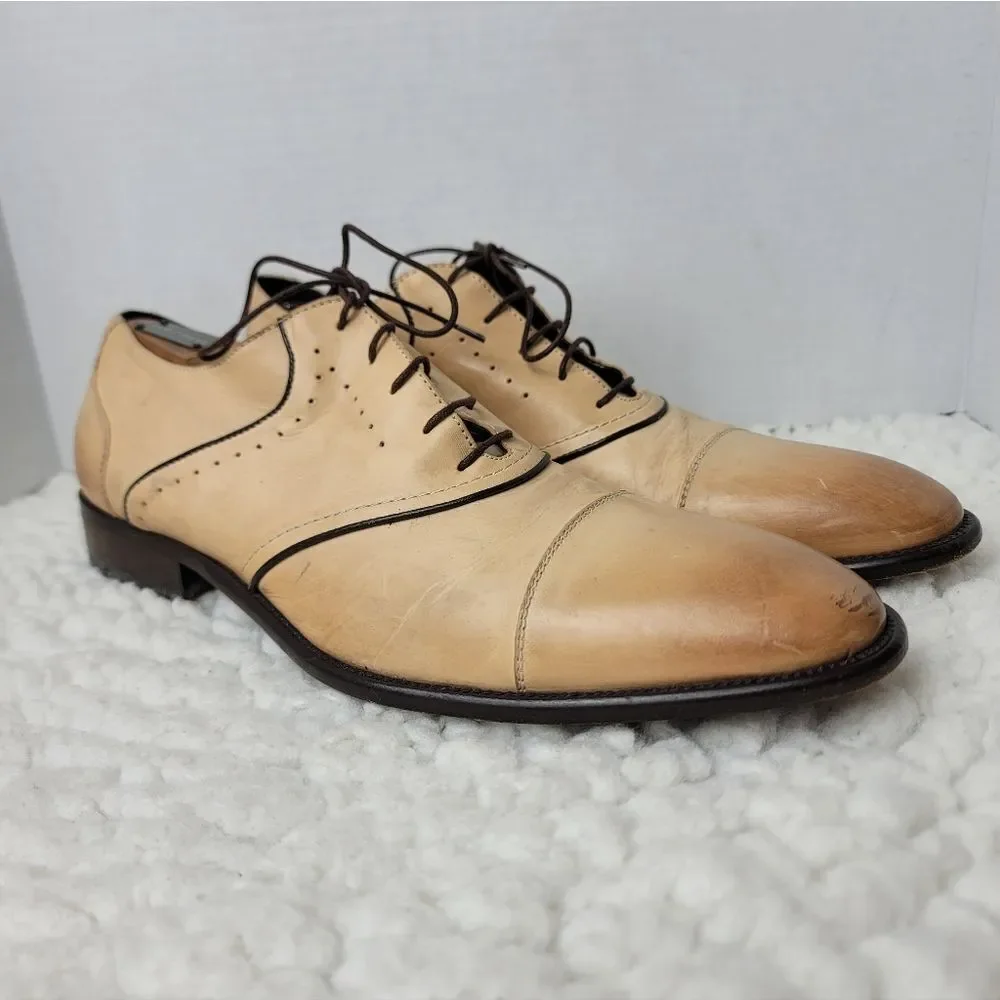 Corvari Made in Italy Beige Leather Cap Toe Dress Derby Shoes 11 Vero Cuoio